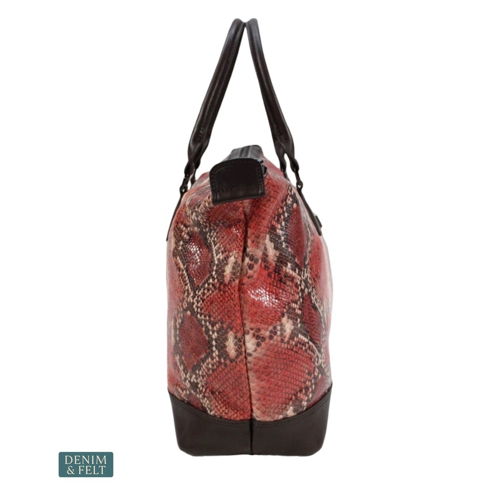 Longchamp Rare Red Python Print Large Tote Bag Travel Weekender Shopper Purse - Picture 4 of 15